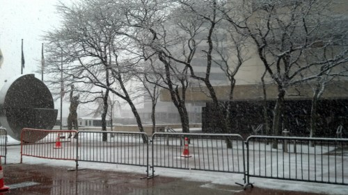 Right outside Journal Square PATH station