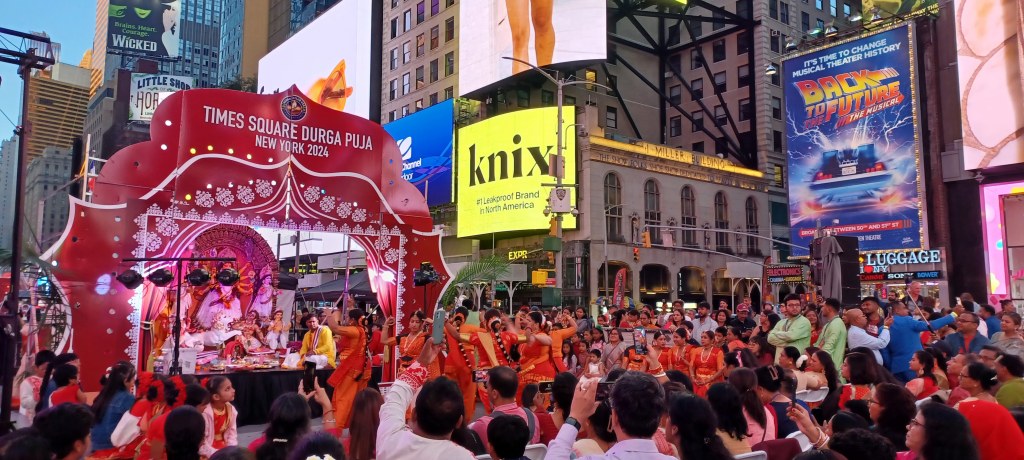 Crowds at Durga Puja in Times Square, 2024