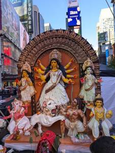 Durga idol in Times Square, New York, 2024